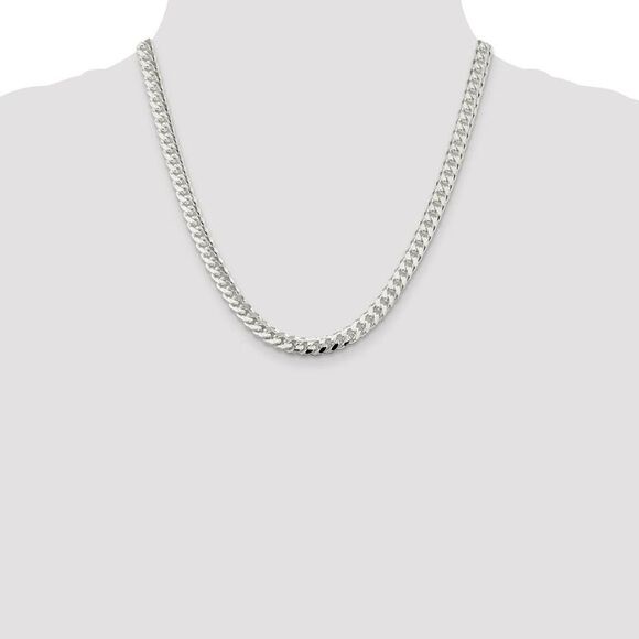 Men's 7mm, Sterling Silver Solid D/C Domed Curb Chain Necklace, 20 In